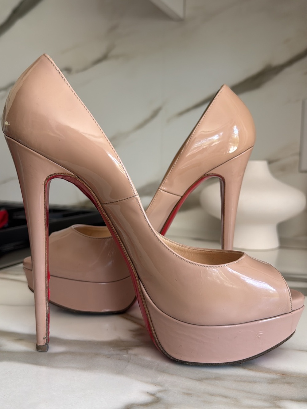 Louboutin Patent Platform High Heels - Lady Peep 38.5
